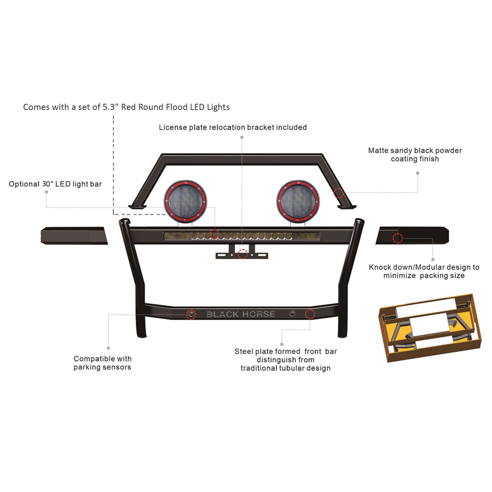 Rambler Black Horse Grille Guard Kit Modular Black Compatible with 2019-2023 Ford Ranger-RAGF10-K1PLFR