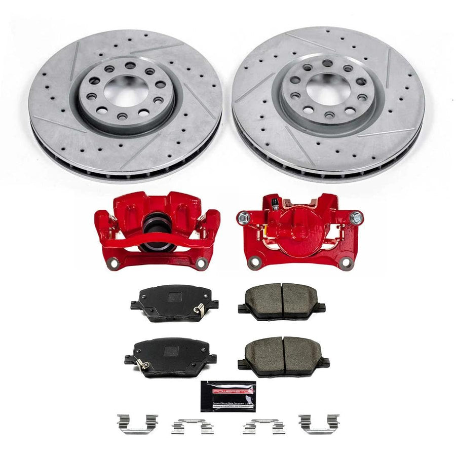 Power Stop KC7299 Front Z23 Daily Driver Brake Pad and Rotor Kit with Red Powder Coated Calipers For Fiat 500X 2016-2018, Jeep Renegade 2015-2018 [Model Specific]