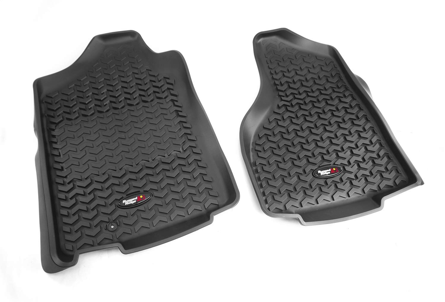Front Floor Liners Rugged Ridge for RAM 1500/2500/3500 | Pair, All-Terrain | 82903.01 | Fits 2002-2011 RAM 1500 Quad Cab; 2003-2011 RAM 1500/2500/3500 Regular Cab; 2006-2011 RAM 2500/3500 Mega Cab