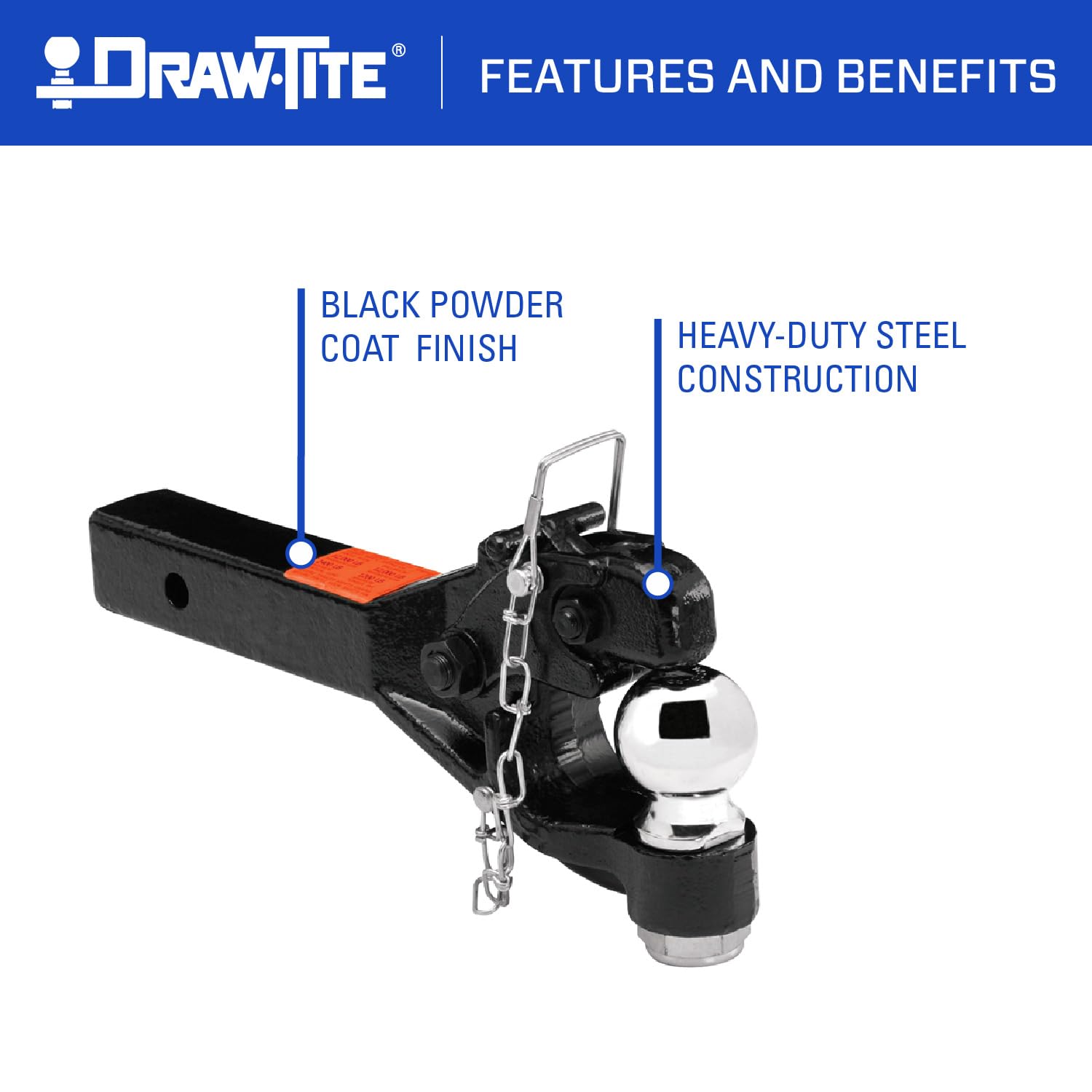 Pintle Hook & Ball Combination Ball Mount Draw-Tite 63042, Fits 2 Inch Square Receiver, 12,000 lbs. Capacity Hook, 2-5/16 Inch Diameter Ball, 12,000 lbs. Capacity Ball