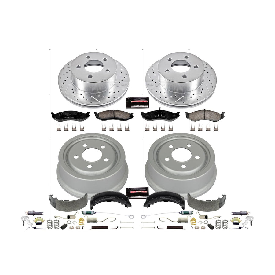 Power Stop K15075DK Z23 Carbon Fiber Brake Pads Front and Rear with Drilled & Slotted Brake Drums Kit For Jeep Cherokee 1999-2001, Jeep Wrangler 1999-2000 [Model Specific]