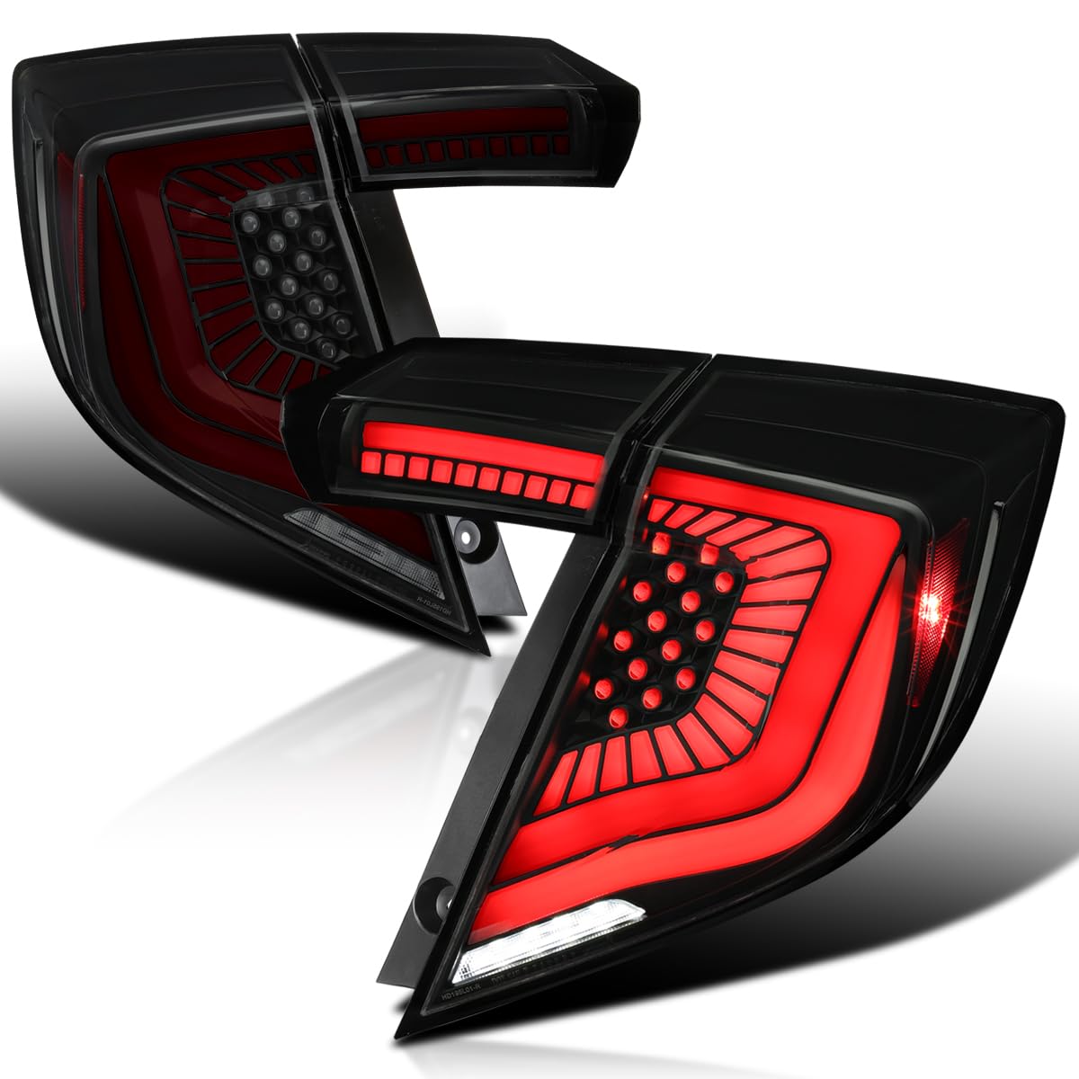 Black Smoke LED Tail Lights SPEC-D TUNING w/Red LED Sequential Turn Signals Compatible with 2017-2021 Honda Civic Hatchback, Left + Right Pair Headlamp Assembly