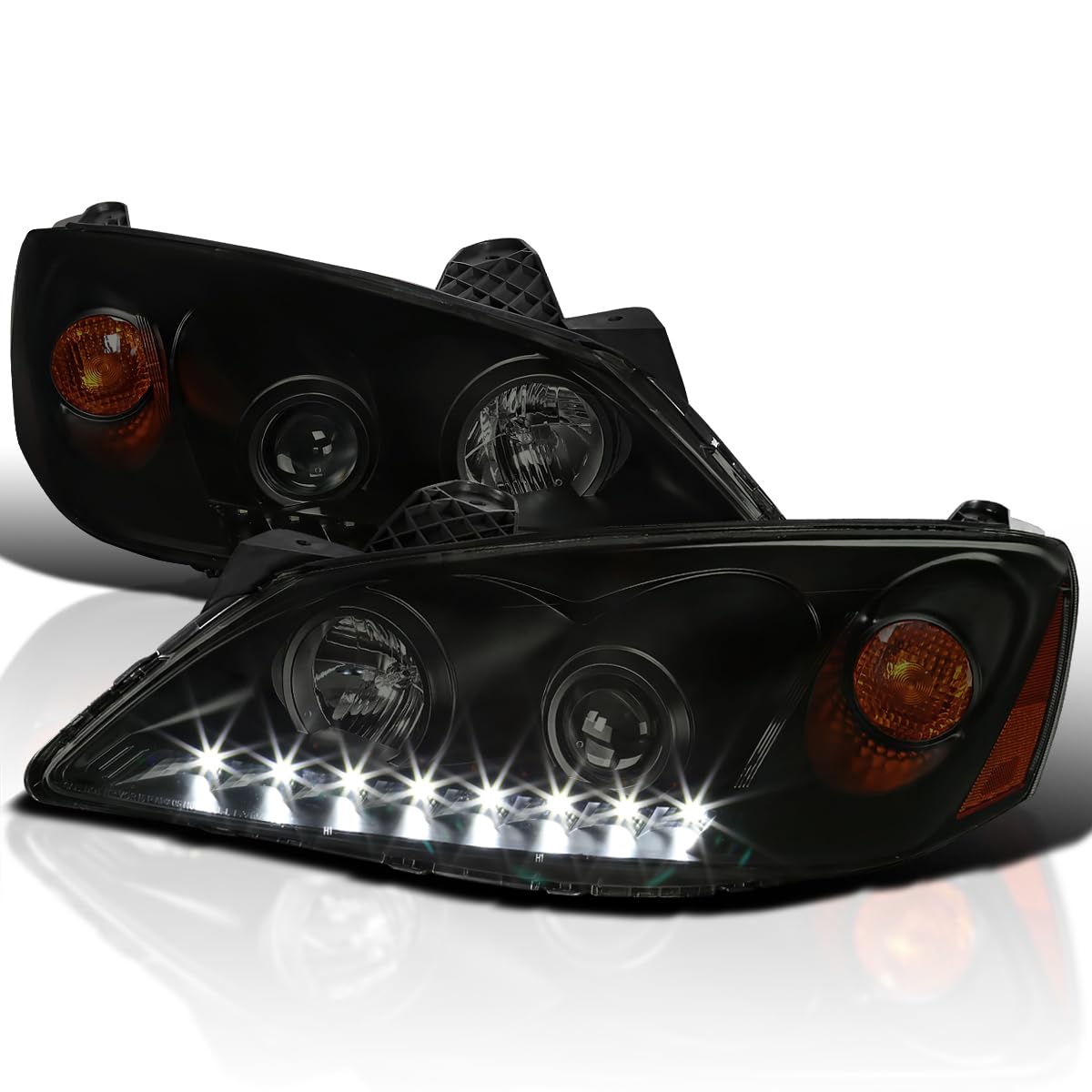 Black Smoke SPEC-D TUNING Projector Headlights w/LEDs Compatible with 2005-2010 Pontiac G6, Left + Right Pair Headlamps Assembly