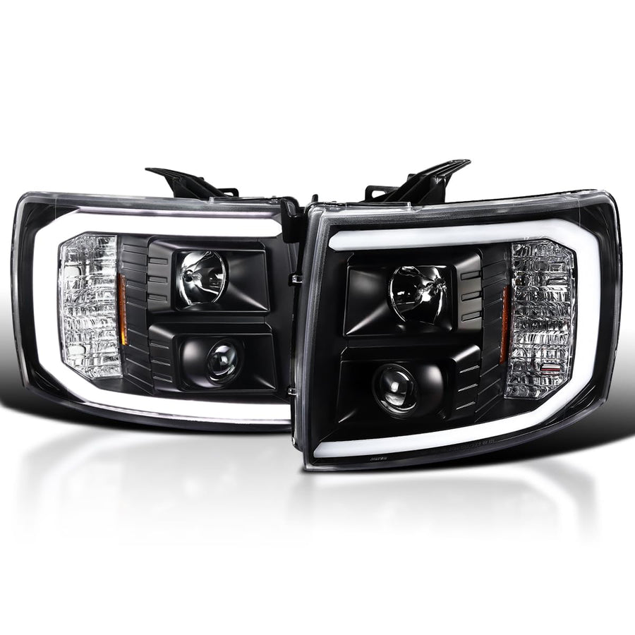 Black LED Light Tube Projector Headlights SPEC-D TUNING Compatible with 2007-2013 Chevy Silverado 1500 2500HD 3500HD, Left + Right Pair Headlamps Assembly