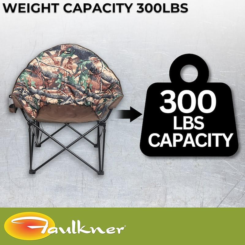 Big Dog Faulkner Bucket Chair Camouflage Foldable Oversized Camping Chair with Cup Holder and Carry Bag 300 lb Capacity Padded Steel Frame 34.3 Inches Wide