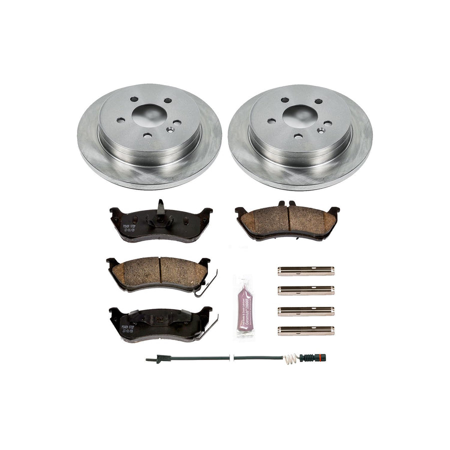 Power Stop Autospecialty KOE866 Rear Replacement Brake Kit-OE Brake Rotors & Ceramic Brake Pads and 1 Rear Sensor Wire