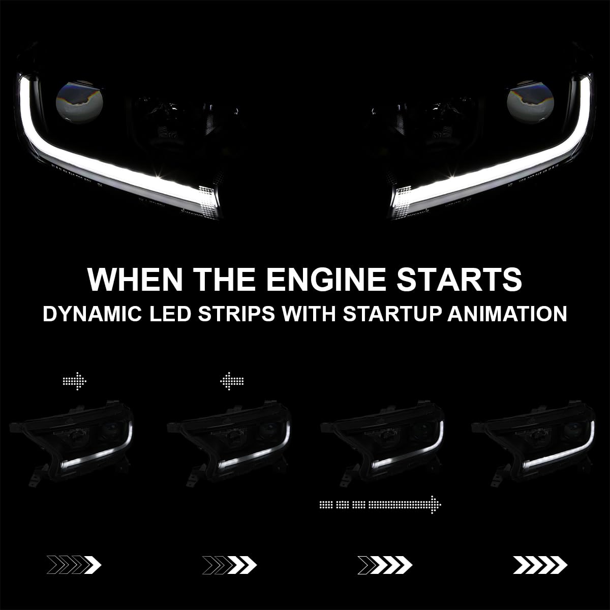 Black Smoke SPEC-D TUNING Sequential Projector Headlights Compatible with 2019-2022 Ford Ranger XL/XLT, Left + Right Pair Headlamps Assembly