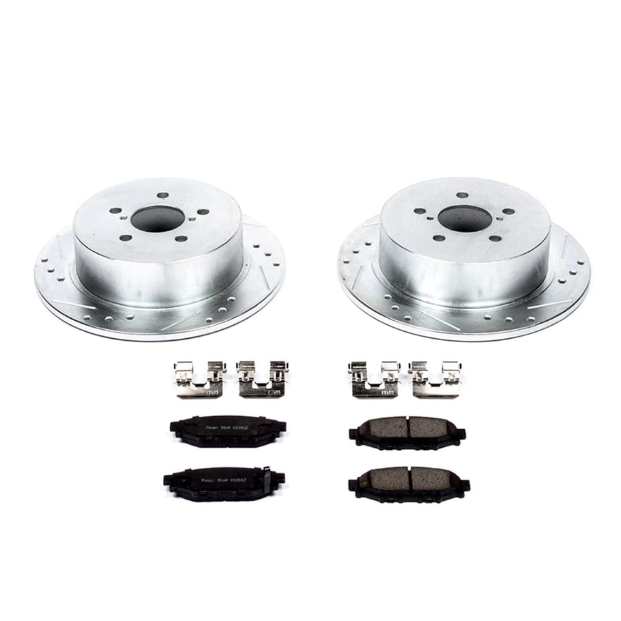 Power Stop K4632 Z23 Carbon Fiber Brake Pads Rear with Drilled & Slotted Brake Rotors Kit For Subaru Legacy 2005-2009, Subaru Outback 2005-2009 [Model Specific]