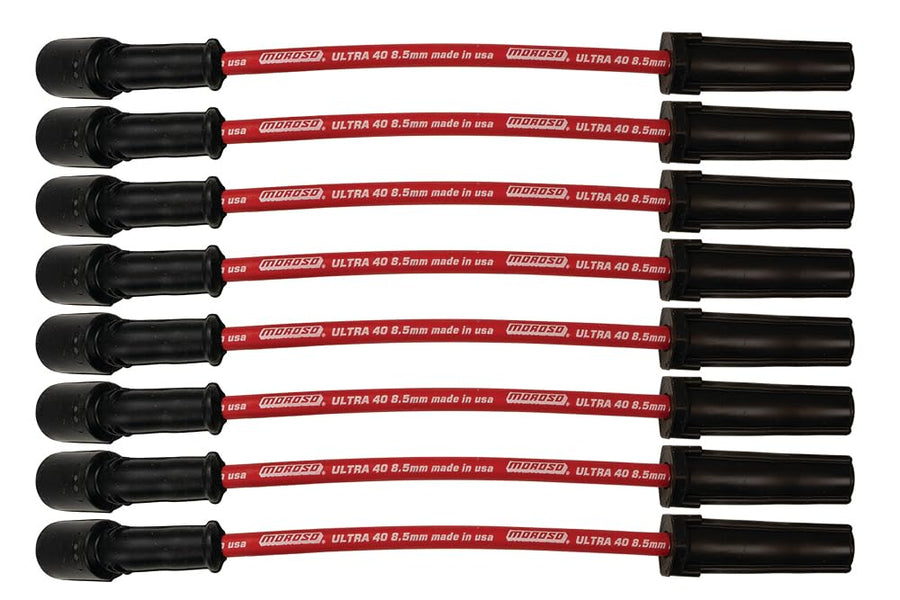 Moroso Red 73743 Ultra 40 8.5mm Spark Plug Wires, Fits GM LS 4.8/5.3/6.0/6.2 Engines, 11" Length w/o Heatshields