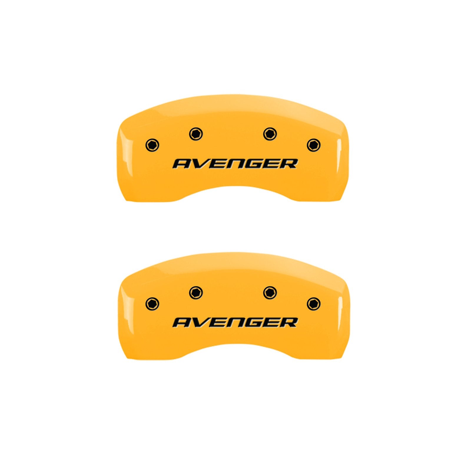 Caliper Covers MGP 12192SAV2YL, Set of 4 (Yellow Engraved Front and Rear: with Out Stripes/Avenger Powder Coat Finish Black Characters)