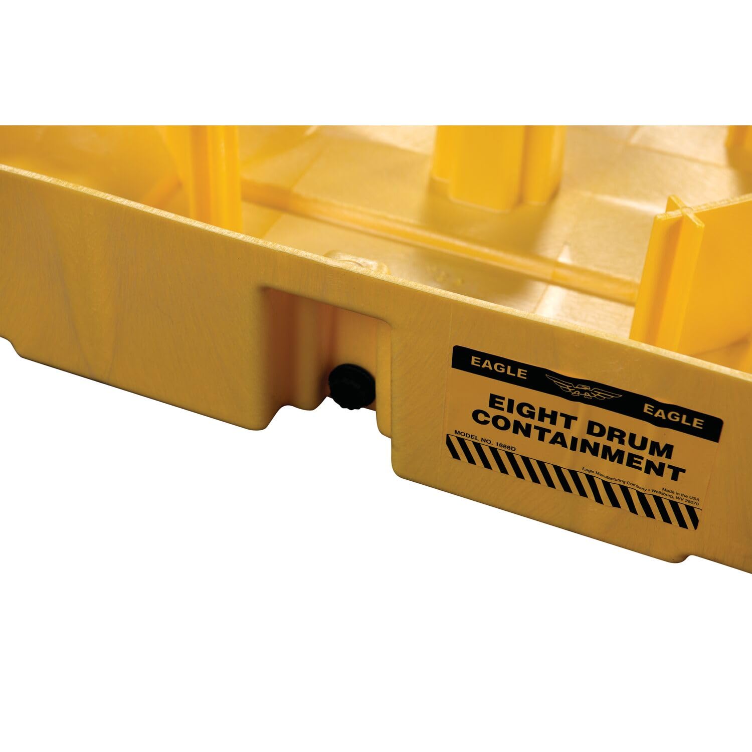 8 Eagle Drum Spill Platform with Drain and Forklift Pockets, 103.5"x51.5"x6.5", 121 Gallon Sump, 10,000 lbs. Load Capacity Containment Tray, Made in USA, Yellow, 1688D
