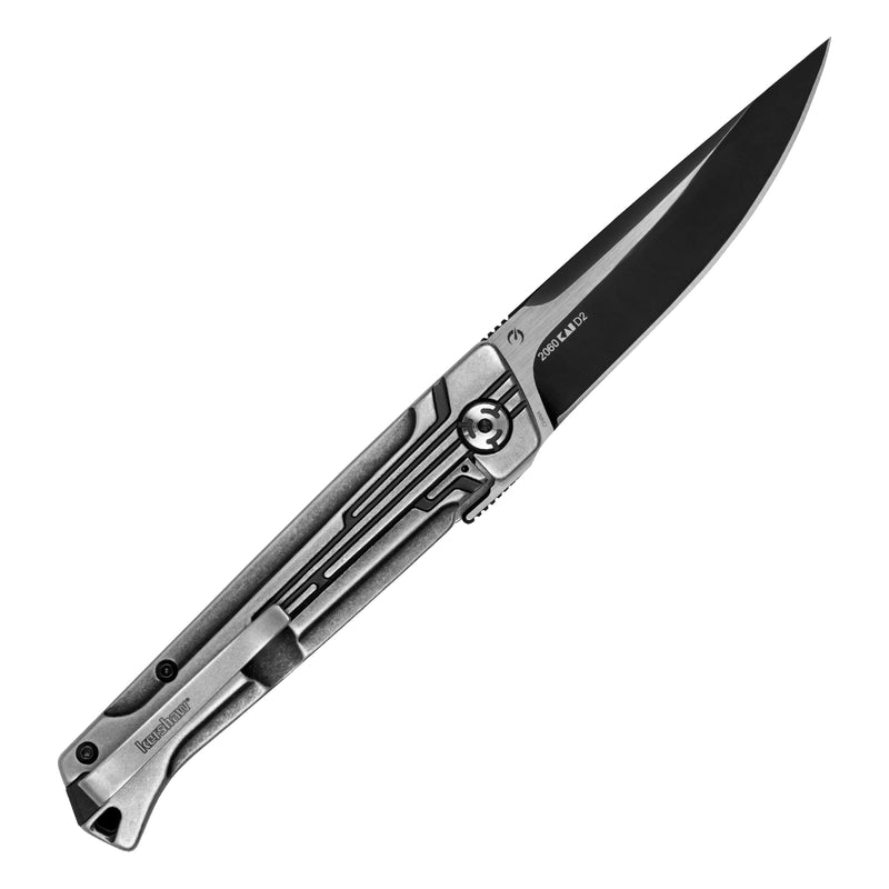 Kershaw Pocket Knife Noventa, 3.3 inch Stonewashed D2 Steel Blade with KVT Ball Bearings, Stainless Steel Handle, Pocketclip,black