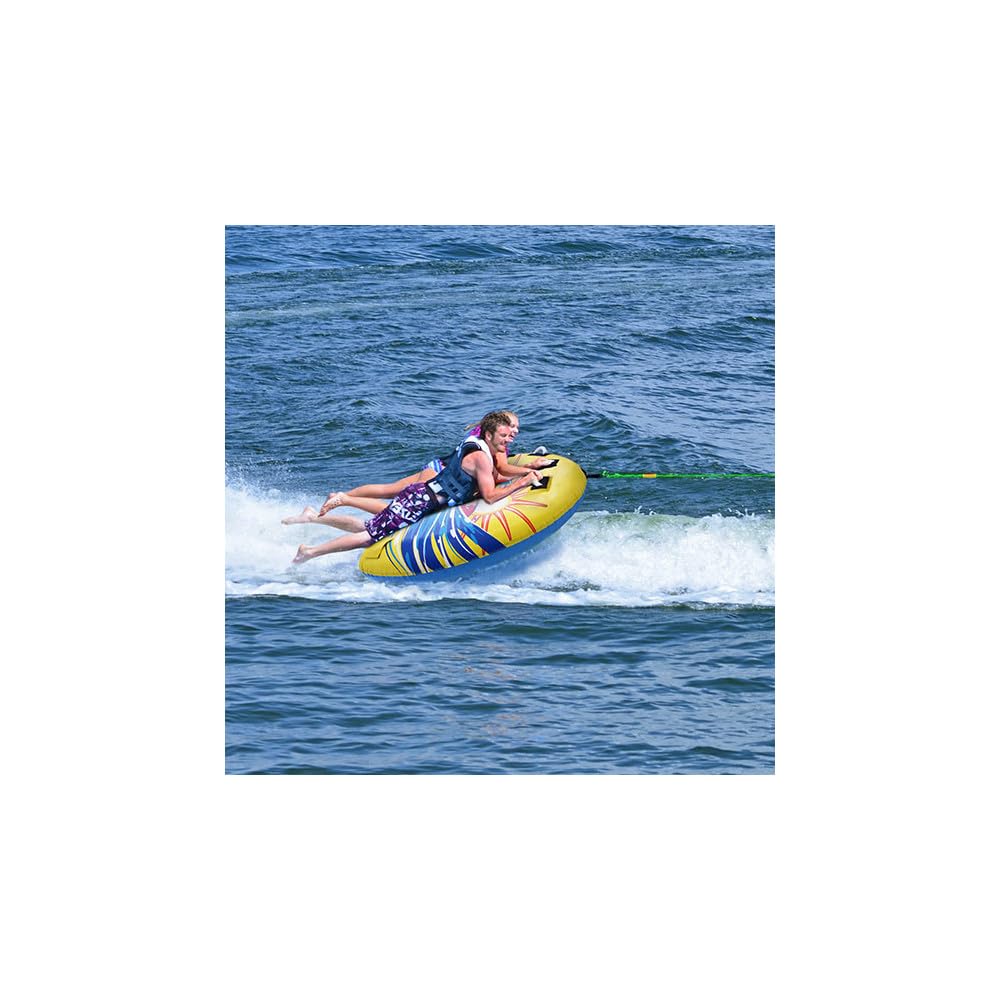 Rave Sports Boat Towable Tube Getaway for 1-2 Riders, Heavy-Duty Durable Construction for Pulling Behind Boat, Skim-Fast Bottom Coating for Extra Glide