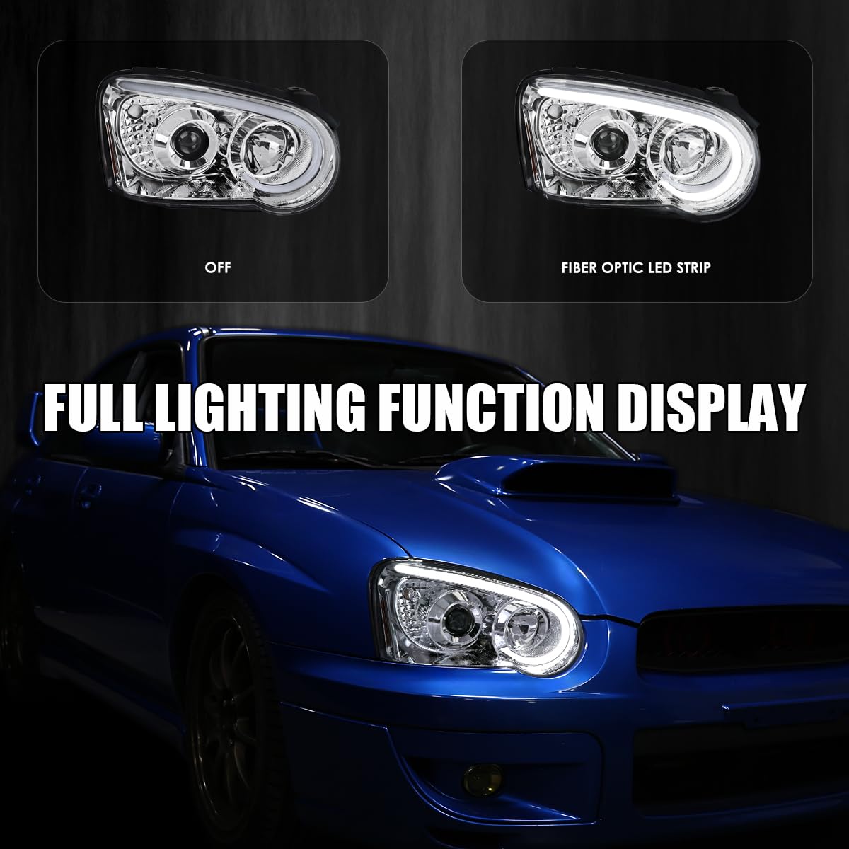 Chrome Projector Headlights SPEC-D TUNING w/LED Light Bar Compatible with 2004-2005 Subaru Impreza RS/WRX/Outback/STI, Left + Right Pair Headlamps Assembly