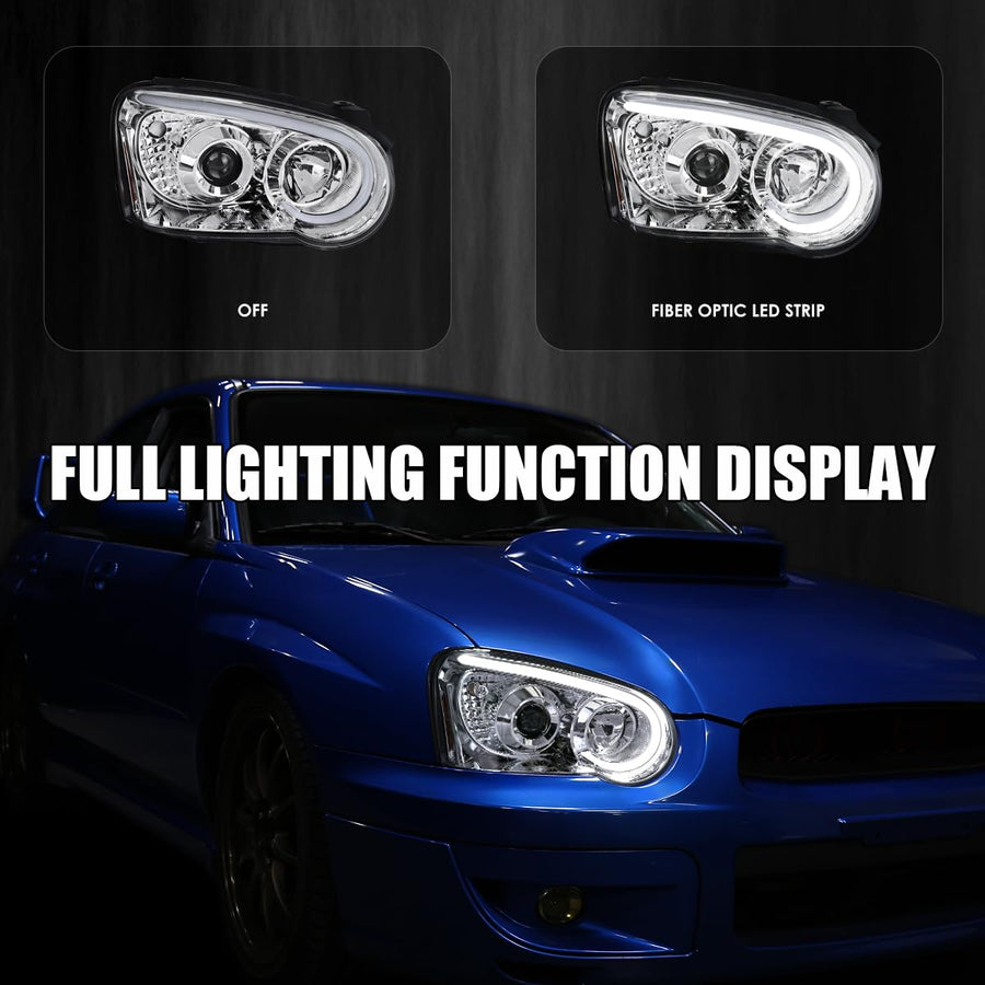 Chrome Projector Headlights SPEC-D TUNING w/LED Light Bar Compatible with 2004-2005 Subaru Impreza RS/WRX/Outback/STI, Left + Right Pair Headlamps Assembly