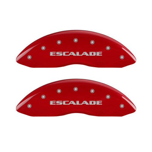 SET OF 4 CALIPER COVERS, RED, FRONT AND REAR: ESCALADE, SILVER CHARACTERS