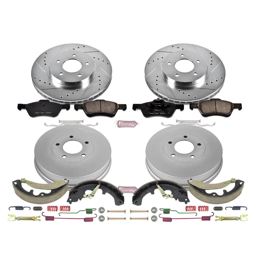 Power Stop K15255DK Z23 Carbon Fiber Brake Pads Front and Rear with Drilled & Slotted Brake Drums Kit