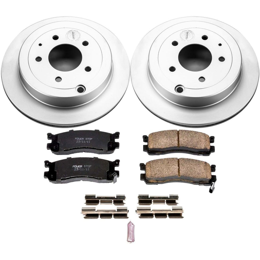 Power Stop Coated Brake Rotor and CRK5009 Ceramic Brake Pads- Rear For Mazda 929 1992-1995, Mazda MPV 1994-1998 [Model Specific]