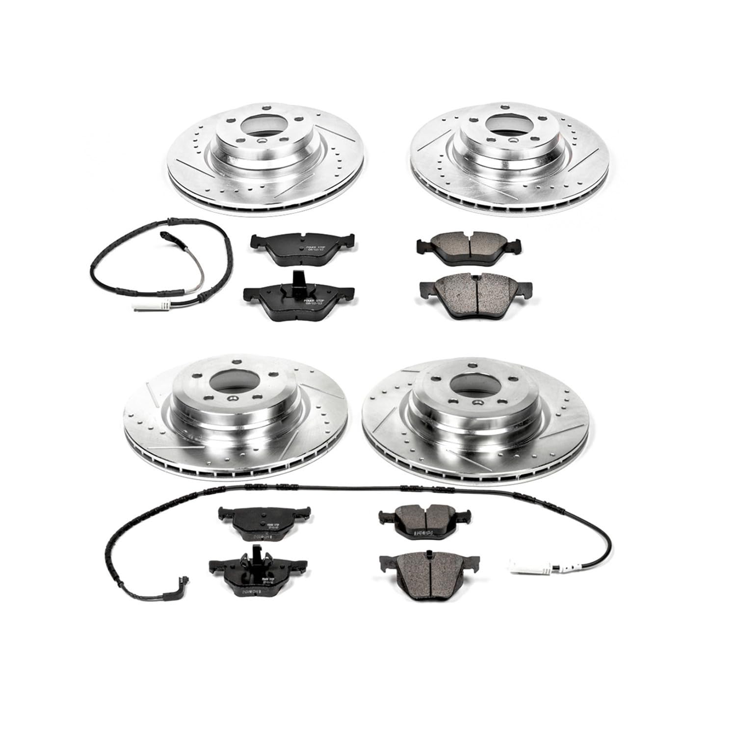 Power Stop K5768 Z23 Carbon Fiber Brake Pads Front and Rear with Drilled & Slotted Brake Rotors Kit For BMW 330xi 2006 [Model Specific]