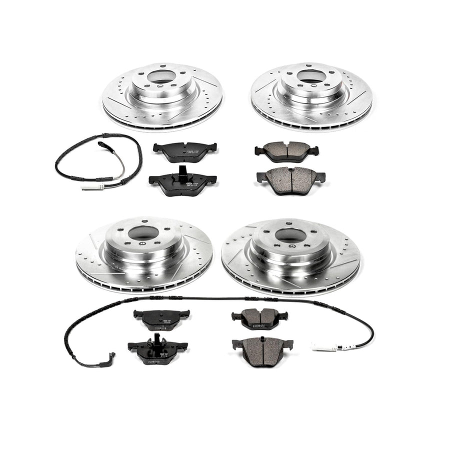 Power Stop K5768 Z23 Carbon Fiber Brake Pads Front and Rear with Drilled & Slotted Brake Rotors Kit For BMW 330xi 2006 [Model Specific]