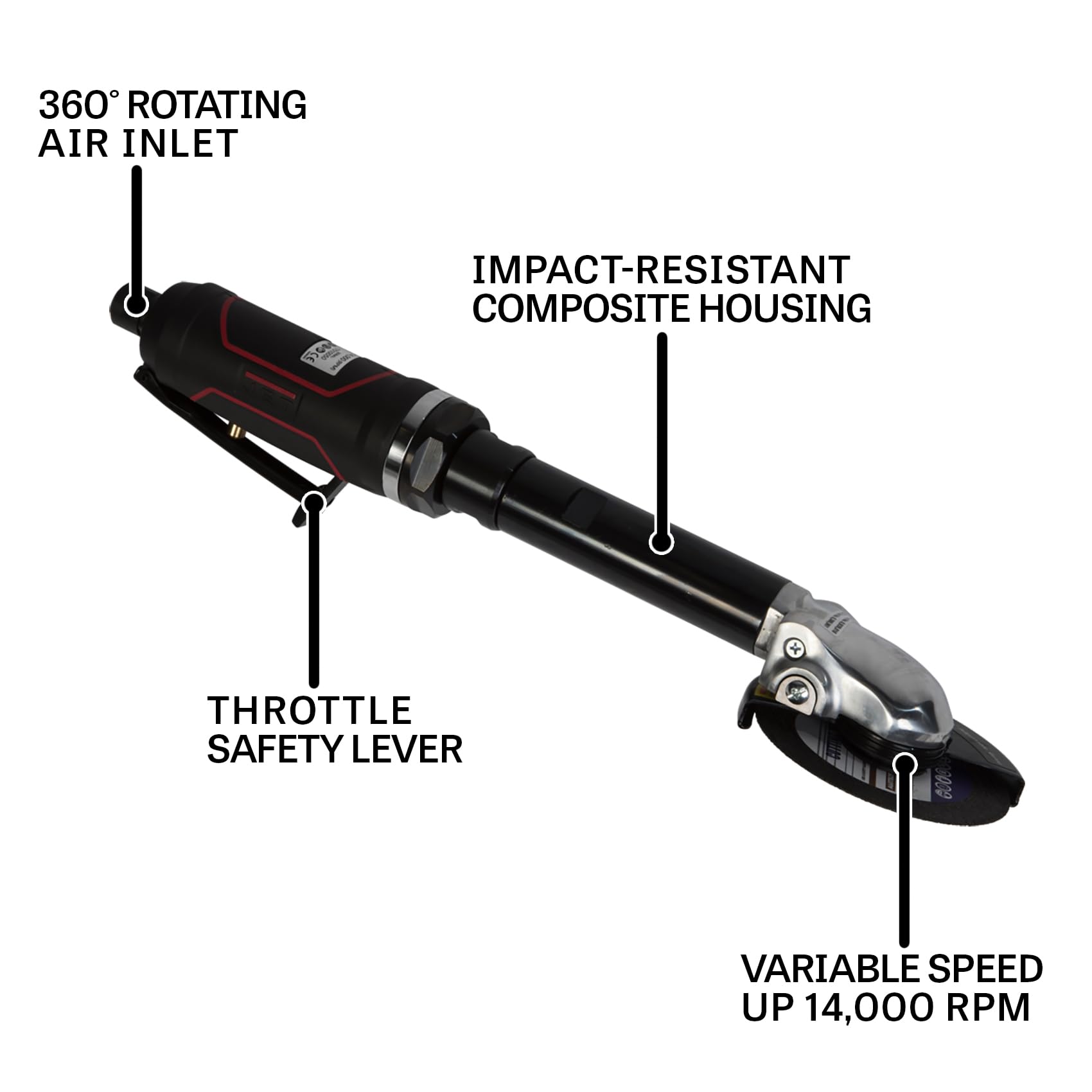 JET 4-Inch Extended Pneumatic Cut-Off Tool, 14000 RPM (Model JAT-483)