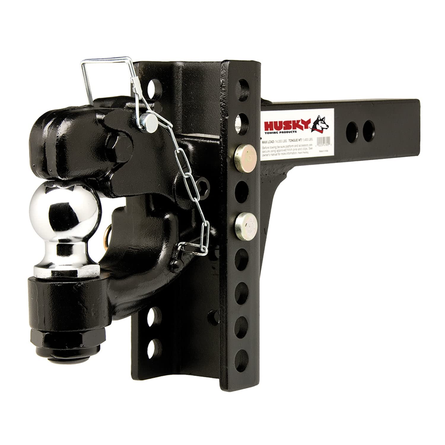 Pintle Hook Husky Towing 33110 with 2-5/16 Inch Ball 2 Inch Receiver Mount 13,000 lbs Hook Capacity Black Powder Coated Steel Solid Shank