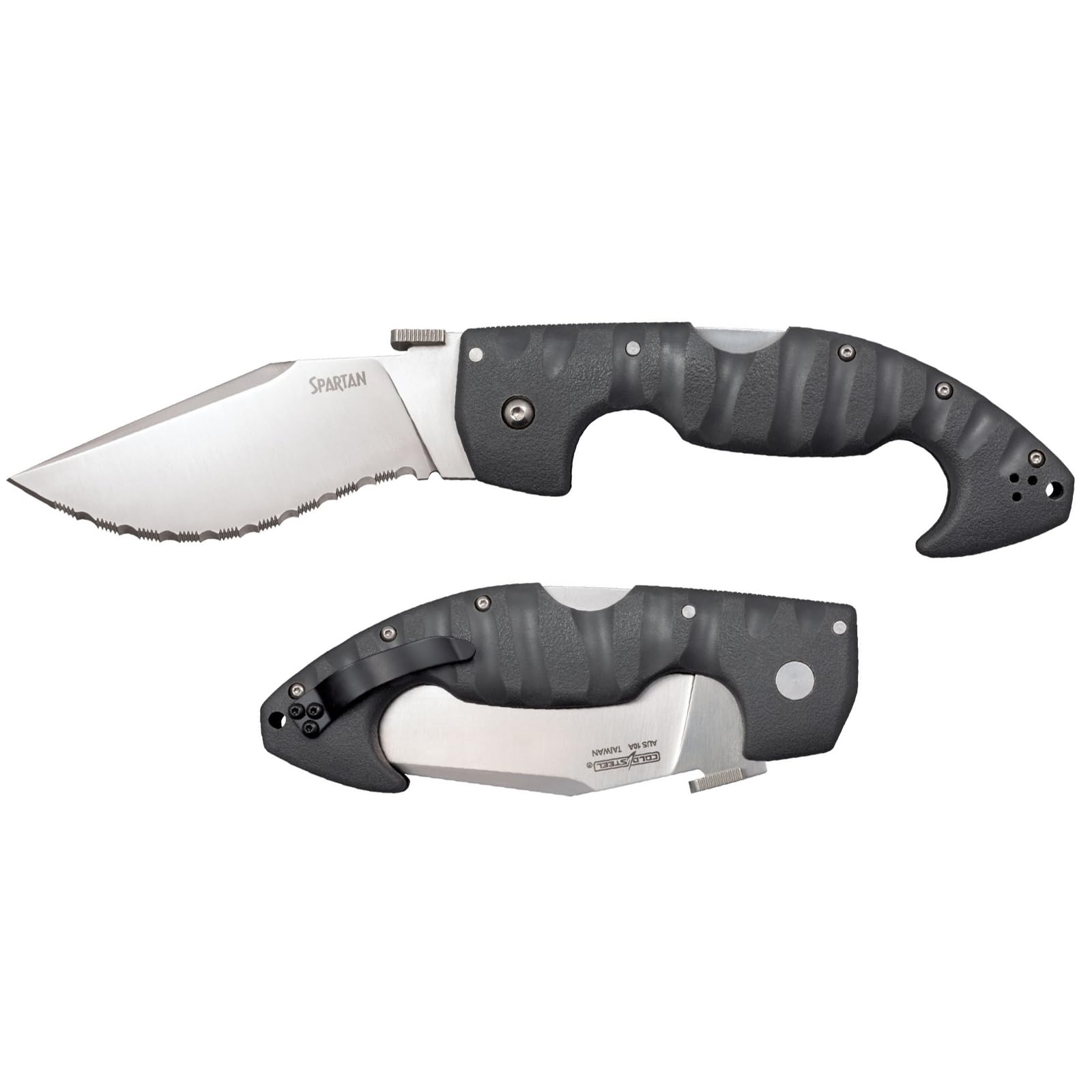 COLD STEEL 4.5 in Spartan Japanese AUS10A Serrated Blade Tactical Pocket Folding Knife w/Tri-Ad Lock and Griv-Ex Handle w/Steel Liners