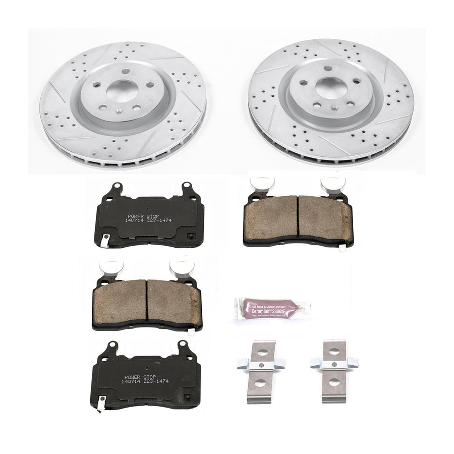 Power Stop K5602 Z23 Carbon Fiber Brake Pads with Drilled & Slotted Brake Rotors Kit For Chevrolet Camaro 2010-2015 [Model Specific]