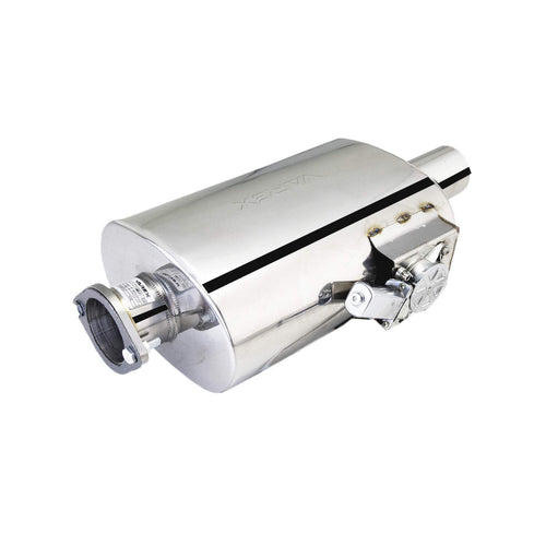 VAREX Muffler, XFORCE VMK41-300 Universal Tunable, Side-Mounted Motor, Oval Body 6" X 10", 16" Body Length, 3" Flanged Inlet, 3" Single Wall Tip; Polished 304 Stainless Steel