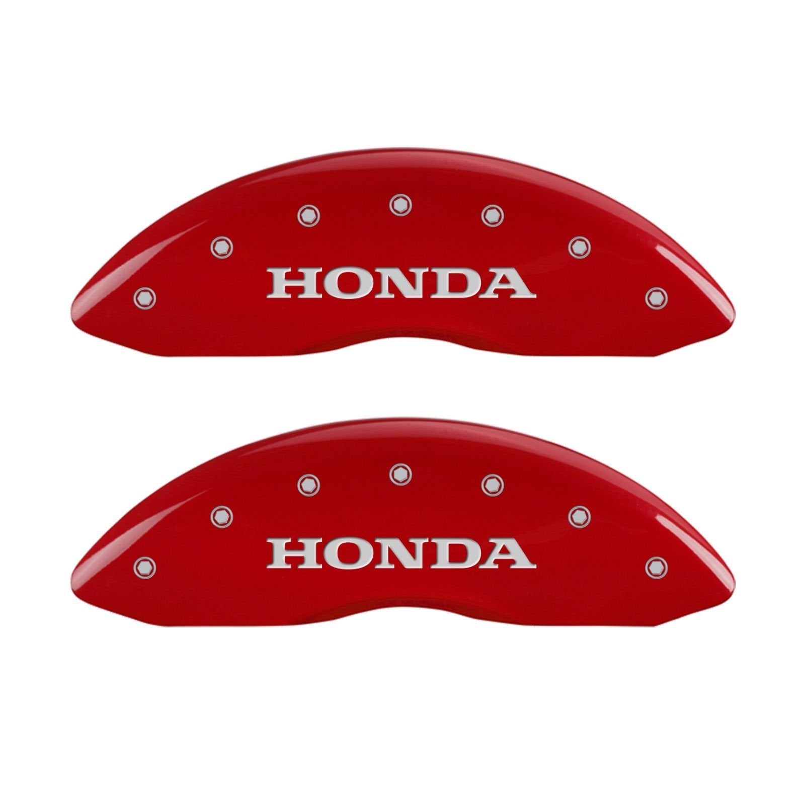 Brake Caliper Covers MGP Compatible with 2009-2025 Honda Pilot, 2017-2025 Honda Ridgeline - Powder-Coated Finish, 4PCS Front and Rear (Red - Honda/Pilot Engraving)