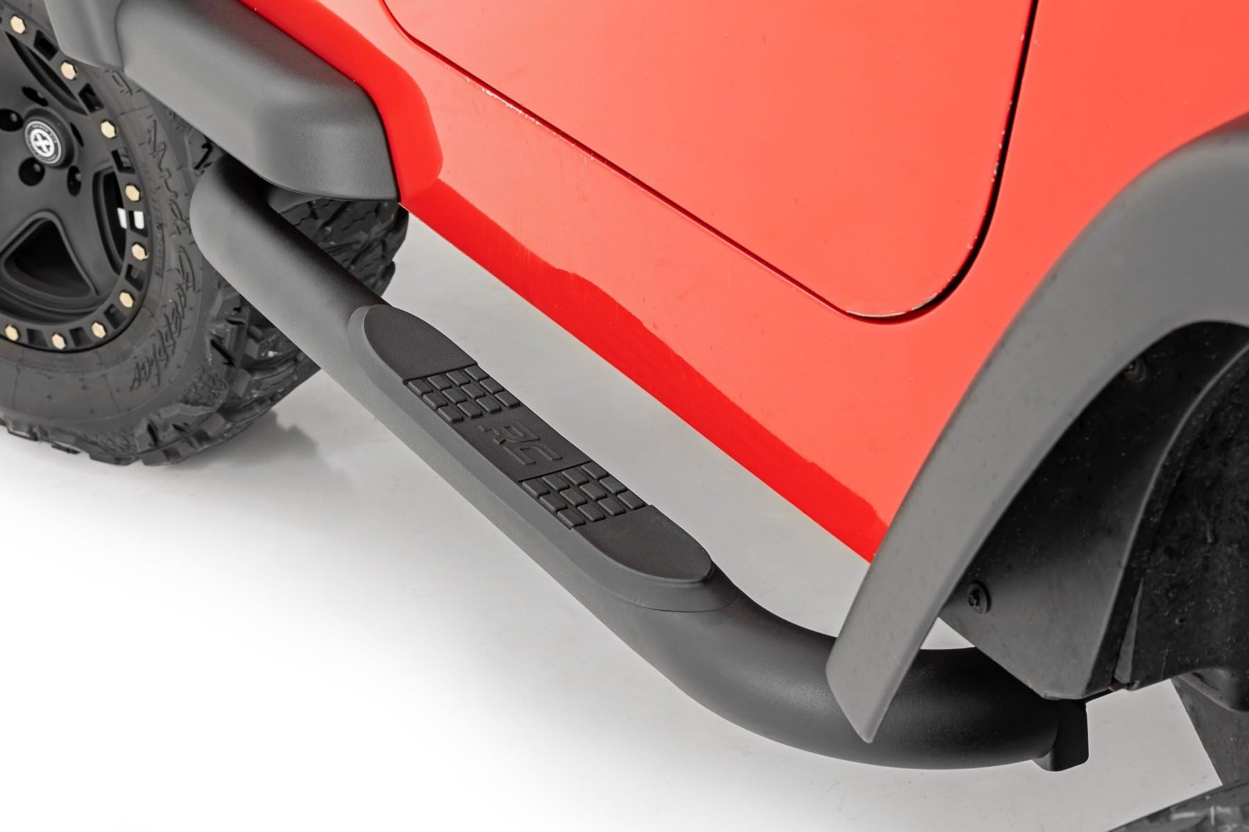 3-Inch Rough Country Tube Nerf Bars for Jeep Wrangler TJ (1997-2006) & Wrangler YJ (1987-1995) 2-Door - Rugged Nerf Bars with Side Steps, Bolt-On Install
