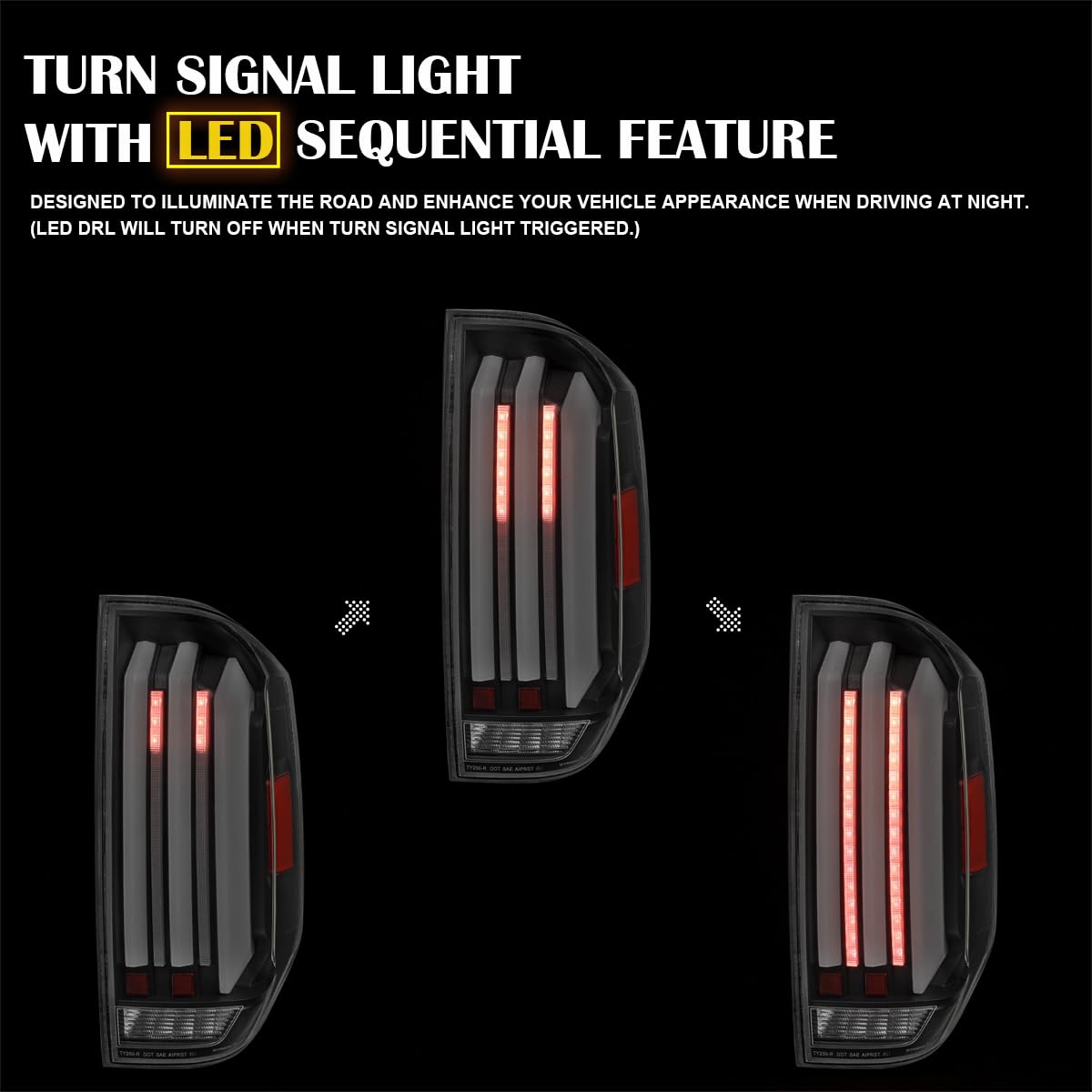 Full LED Strip Tail Lights SPEC-D TUNING Matte Black w/White Sequential LED Light Bars and Startup Animation Compatible with 2014-2021 Toyota Tundra, Left + Right Pair Assembly