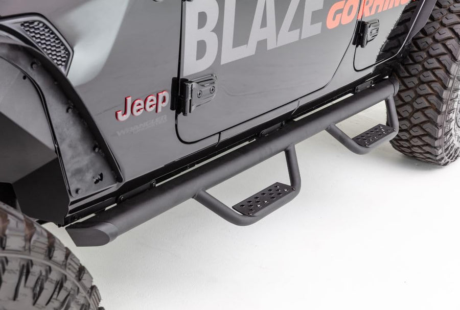 Dominator Xtreme D2 Sidestep & Brackets Go Rhino | Mild Steel, Textured Black | D224506T | Fits 2018-2024 Jeep Wrangler JLU, 4-Door