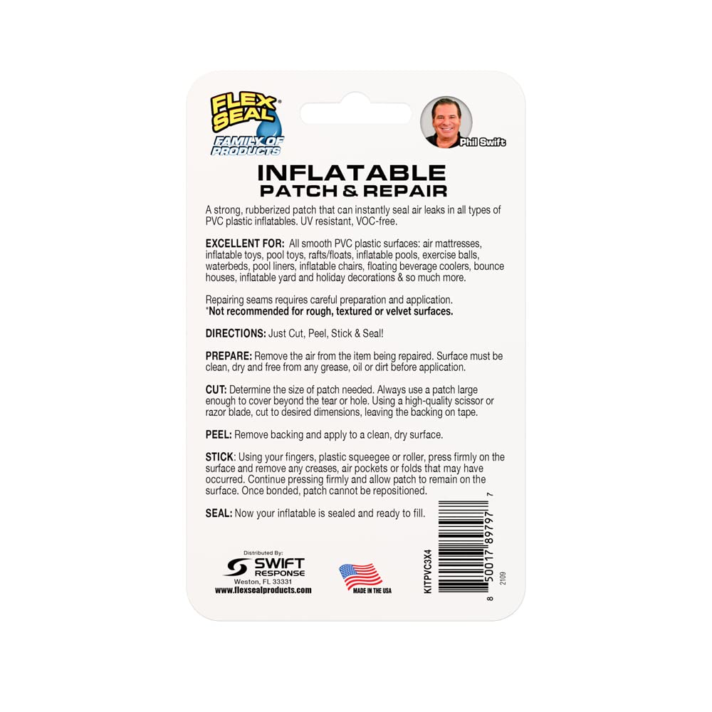 Patch & Repair Kit Flex Seal for Air Mattresses, Rafts, Pool Toys - 2 Clear Patches, Smooth PVC