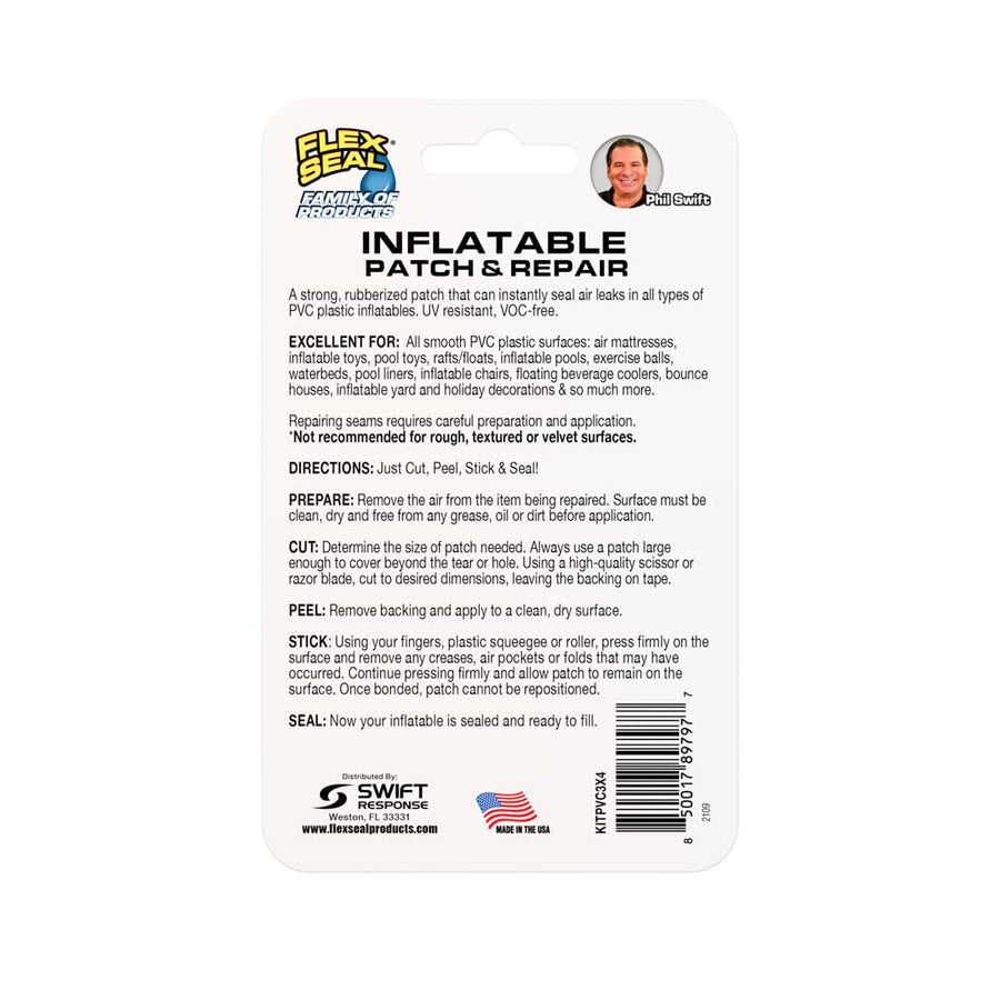 Patch & Repair Kit Flex Seal for Air Mattresses, Rafts, Pool Toys - 2 Clear Patches, Smooth PVC