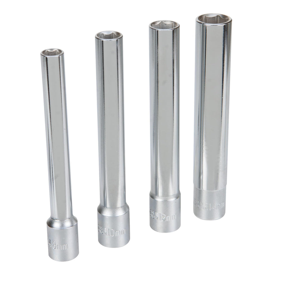W80602 Performance Tool 4Pc 3/8 Drive Met Extra Deep Wall 6Pt Socket Set for Precision Fastening and Durability - Ideal for Automotive and Industrial Applications