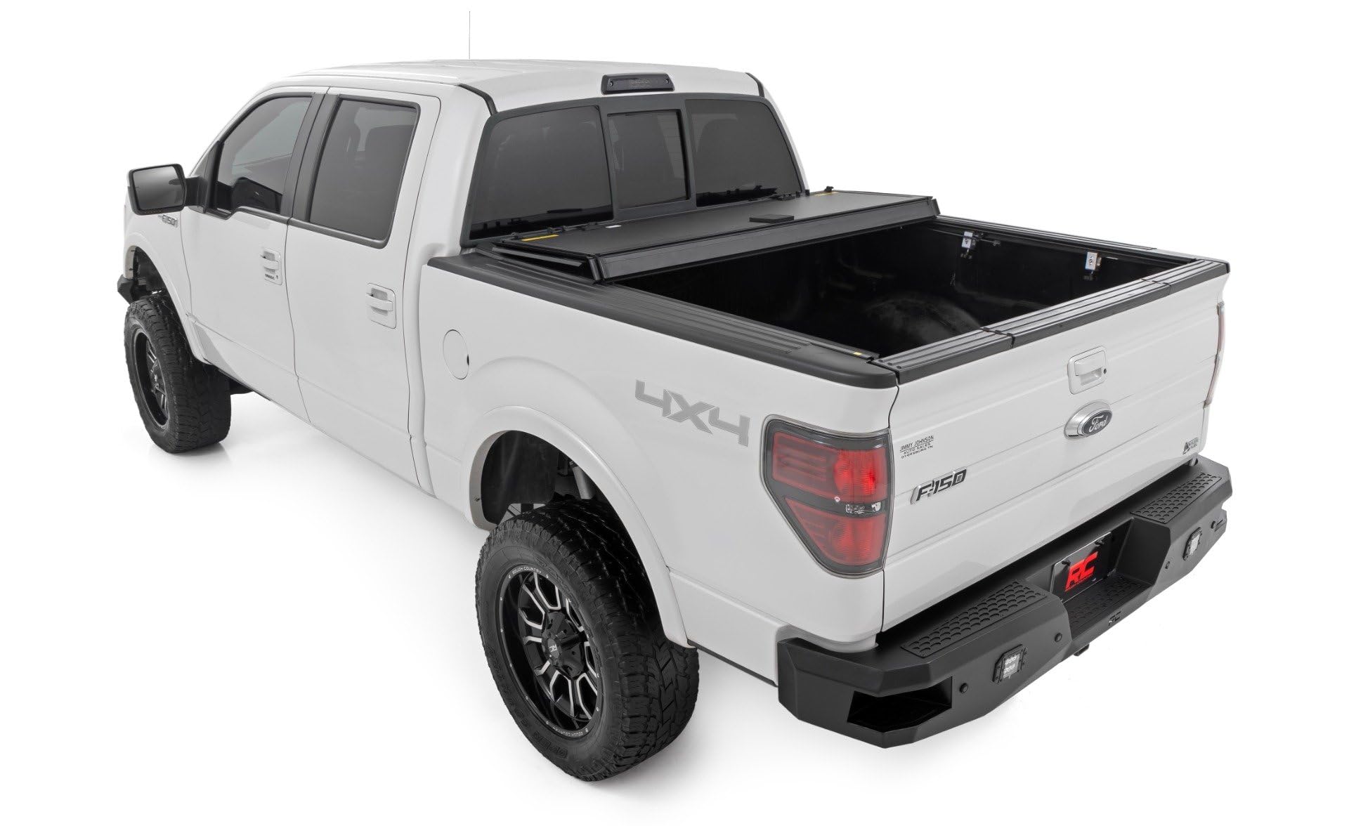 Rough Country Hard Tri-Fold Truck Bed Flip Up Tonneau Cover for Ford F-150 (2004-2014) - Fits 5'7" (66.0-67.0") Bed, All-Weather, Flush Aluminum Panels