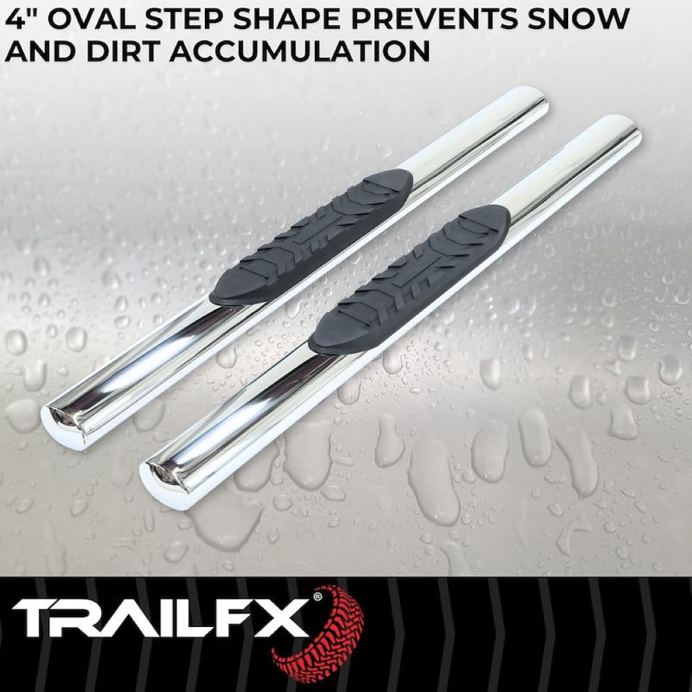 TrailFX Nerf Bars for 2020-2021 Chevrolet Silverado 1500 Standard Cab Polished Stainless Steel 4 Inch Oval Straight Side Steps with Step Pads Rocker Panel Mount Running Boards Trailfx A1551S