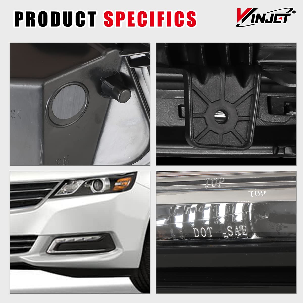 OEM Series Winjet LED Fog Light Pair Assembly Kit for [2014 2015 2016 2017 2018 2019 2020 Chevrolet Impala] Driving DRL Fog Lamp w/Fog Lights Bezel Driving Lights Wiring Kit & Switch (Clear Lens)