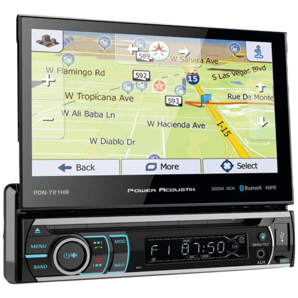 Power Acoustik PDN-721HB Bluetooth Single DIN In-Dash DVD/CD/AM/FM Car Stereo Receiver w/ 7" Touchscreen and Navigation , BLACK