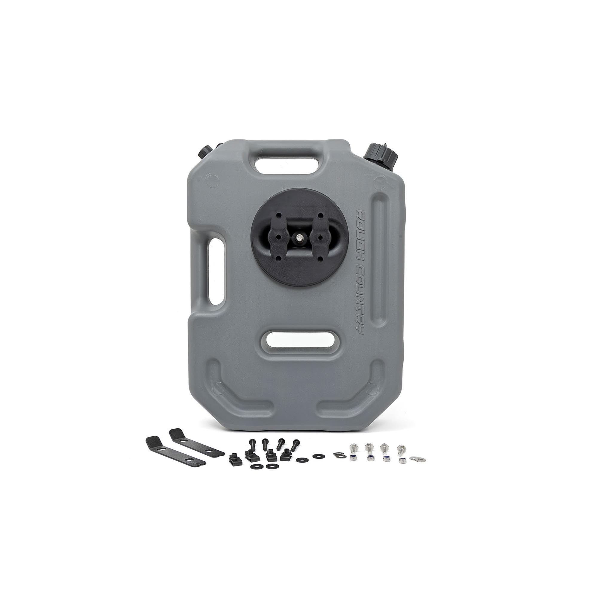 10L Rough Country / 2.6 Gallon Flat Fluid Container w/Lockable Mount - Non-Potable Water & Utility Storage for Trucks, SUV, RV, UTV & Off-Road Vehicles, Gray