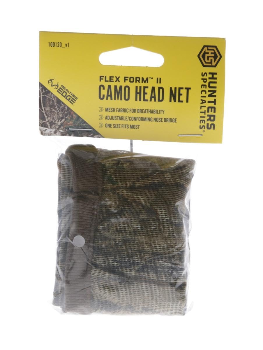 Lightweight Realtree Edge Camo Headnet with Adjustable Nose Bridge - Hunters Specialties Outdoor Turkey Hunting Gear Accessory