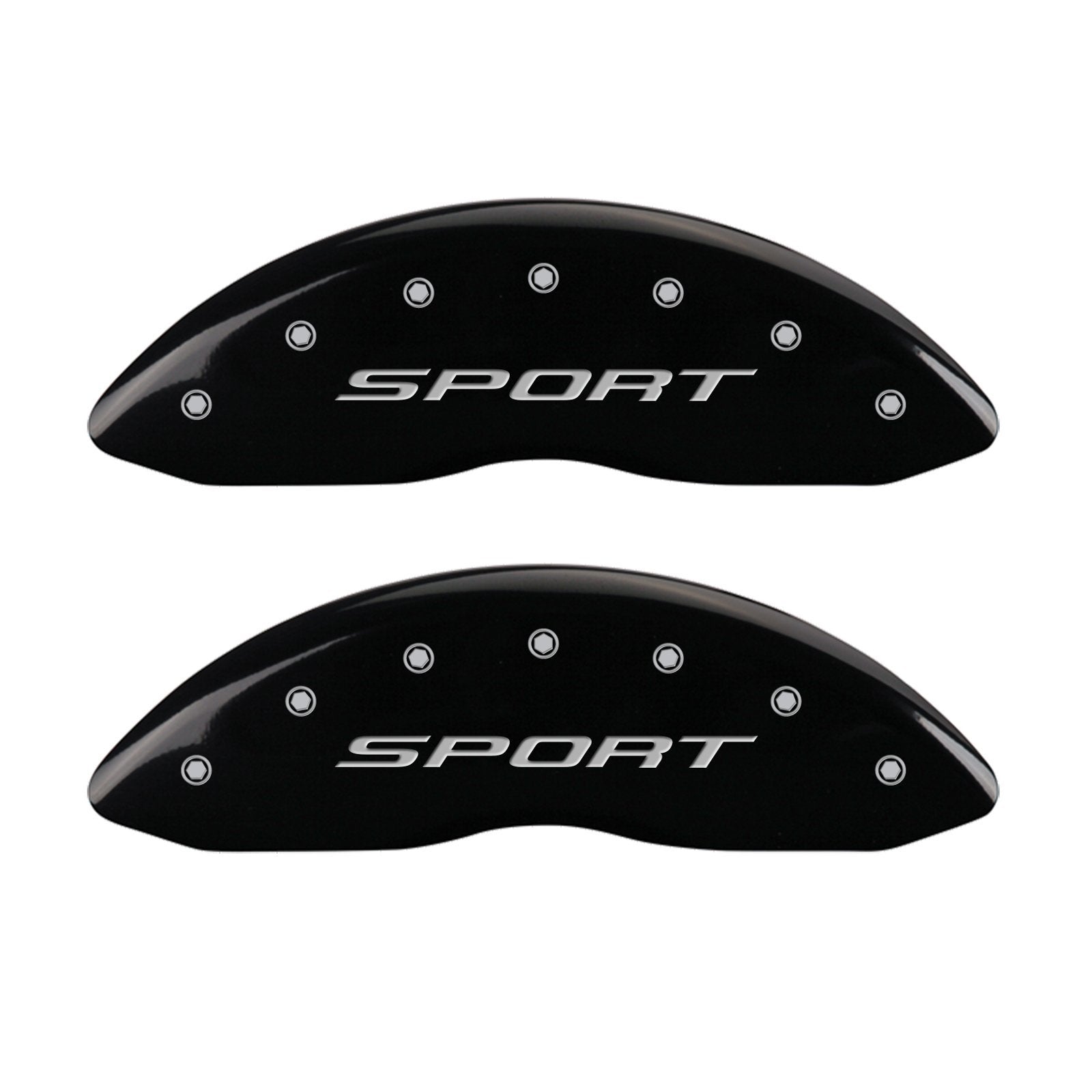 MGP Caliper Covers 10241SSPTBK Front and Rear Caliper Cover, Black Powder Coat Finish, Set of 4 (2015/Sport Silver Characters, Engraved)