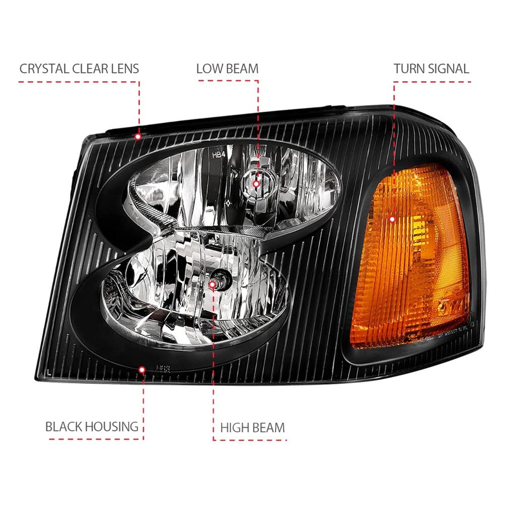 GMC ENVOY ANZO USA 02-09 CRYSTAL HEADLIGHTS BLACK