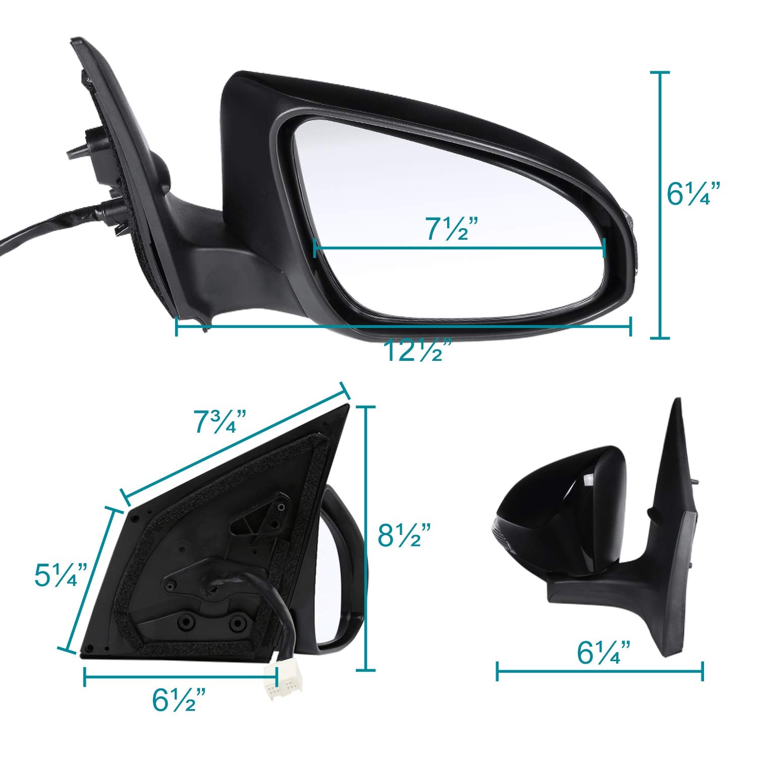 9 Pin Spec-D Tuning Glossy Black Power Fold Heated Signal Right Passenger Side Mirror Compatible with Toyota Corolla 2014-2018