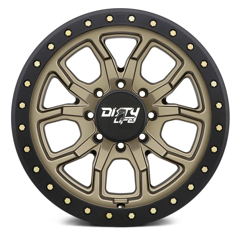 DT-1 Dirty Life Satin Gold W/Simulated Ring Wheel with Alloy Steel (17 x 9. inches /8 x 130 mm, -12 mm Offset)