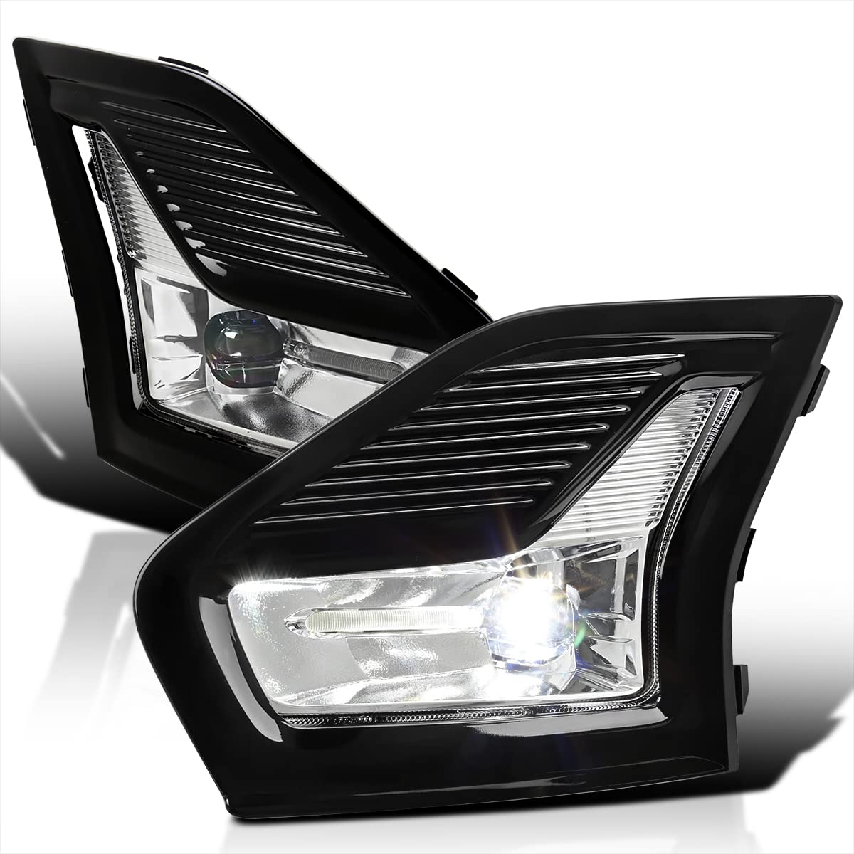 Spec-D Tuning LED Fog Lights + Switch + Bezel + Wiring Clear Lens Chrome Housing Compatible with 2019-2020 Ford Fusion, Left + Right Pair Fog Lamp Assembly