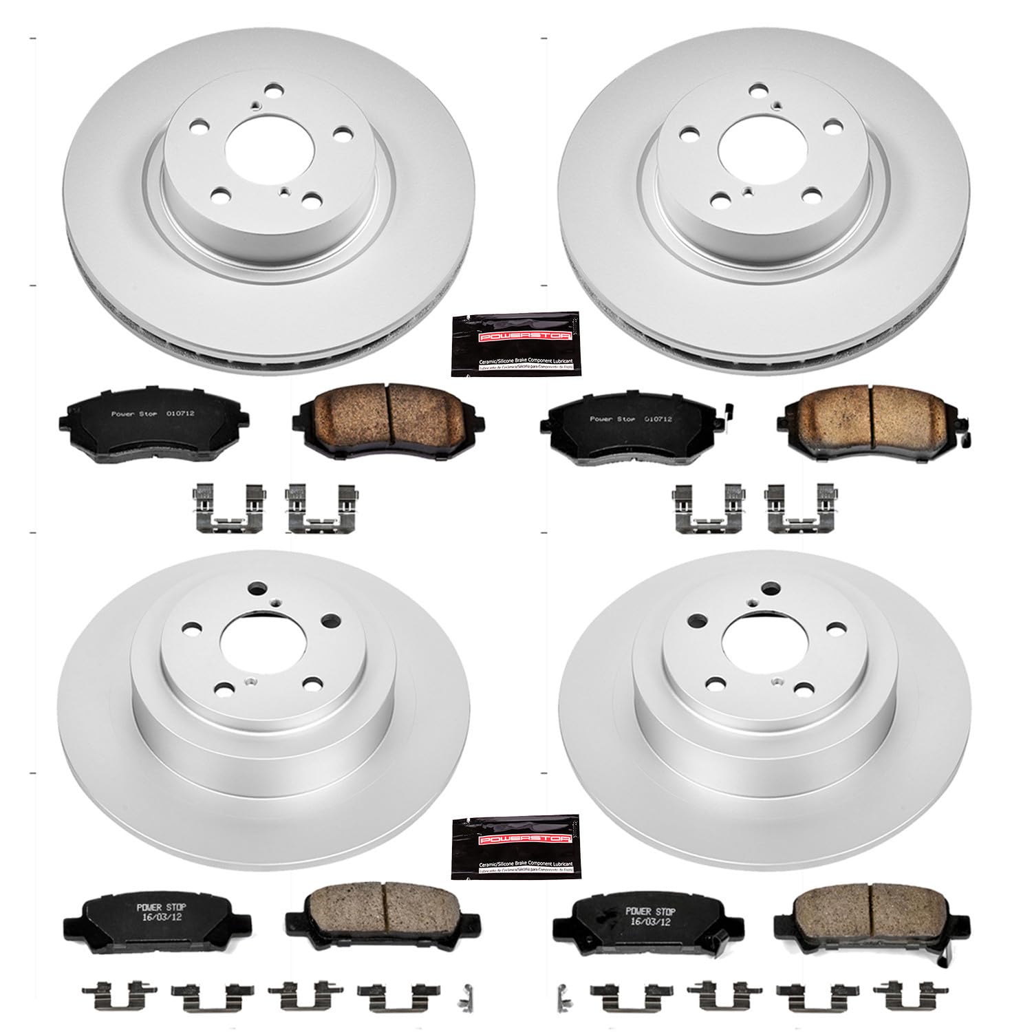 Power Stop CRK2750 Brake Rotor & Coated Ceramic Brake Pads- front & rear For Subaru Legacy 2002-2004 [Model Specific]