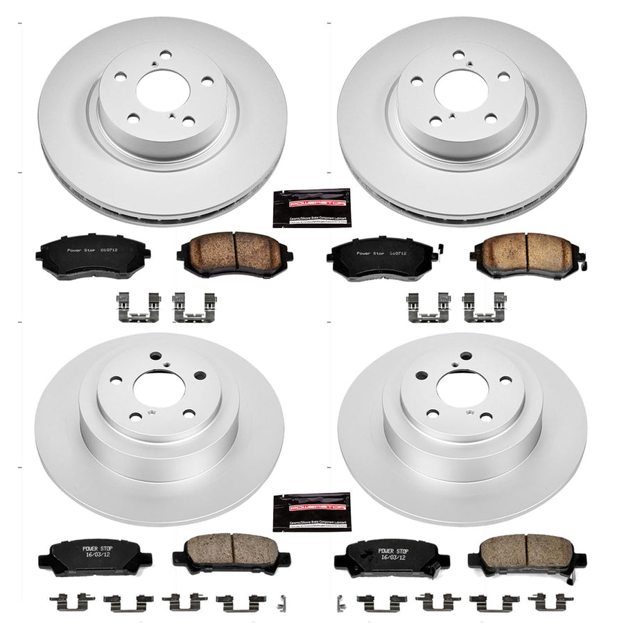 Power Stop CRK2750 Brake Rotor & Coated Ceramic Brake Pads- front & rear For Subaru Legacy 2002-2004 [Model Specific]