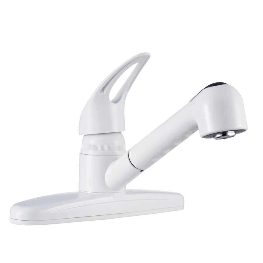 Dura Faucet Non-Metallic DF-PK100-WT Pull-Out RV Kitchen Sink Faucet, Single Handle (White)